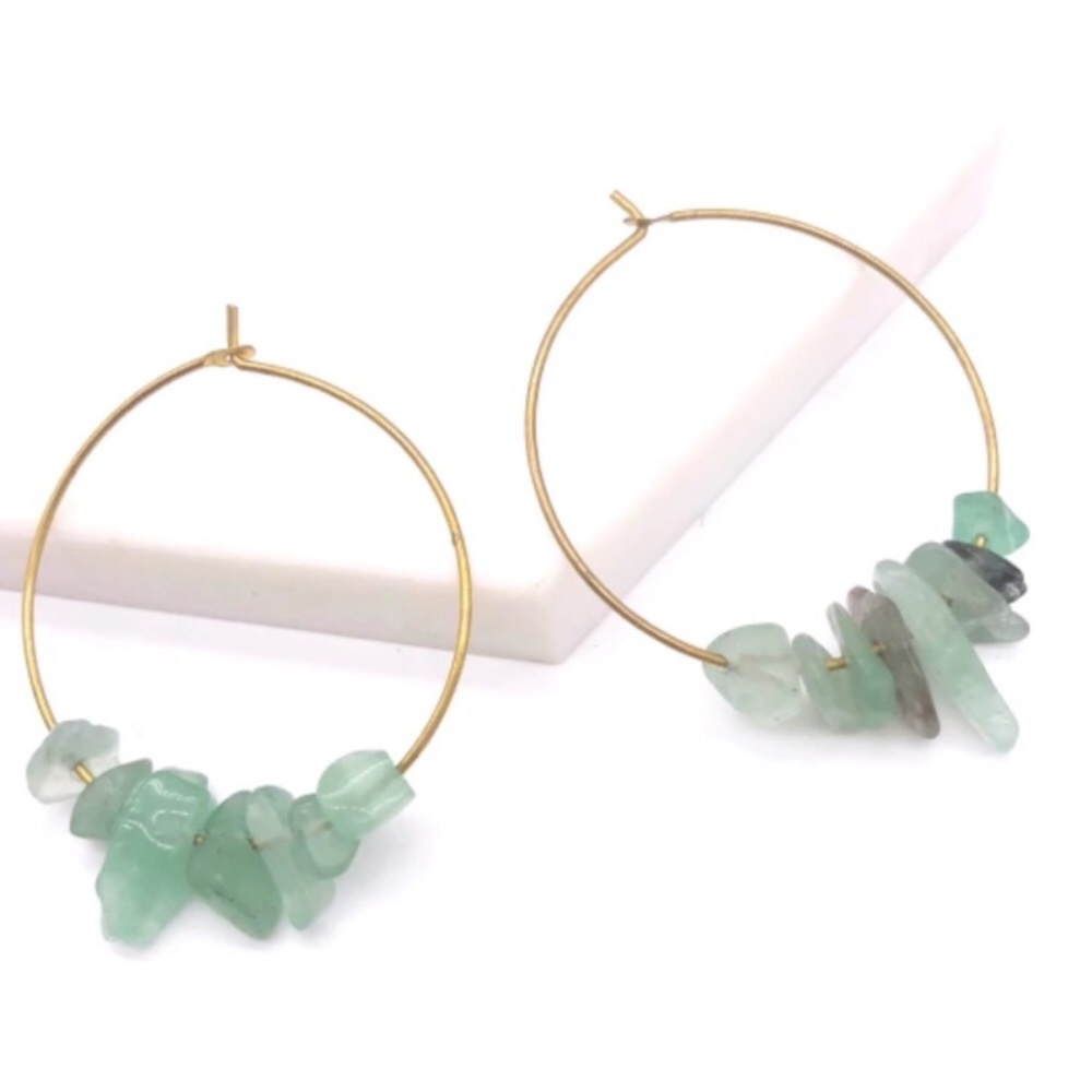 Natural Stone Gold Hoop Earrings - Picture 3 of 5